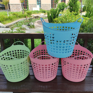 <b>Large</b> Thickened Plastic Laundry <b>Basket</b> Round Hollow Handle Mixed Color Eco Friendly Storage Organizer For Household Clothes - Product Image 4
