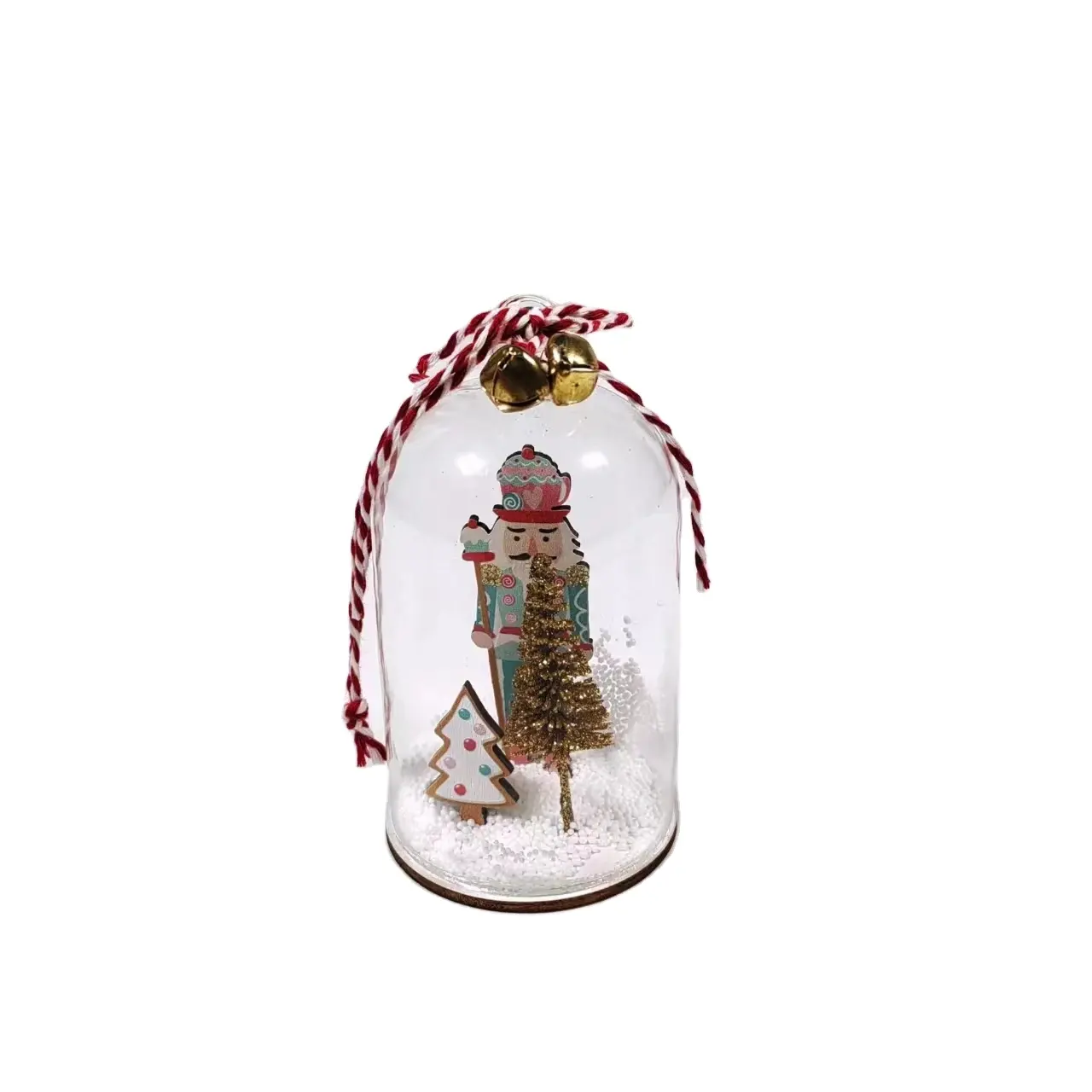 Quebra-Nozes de madeira em miniatura, globo de neve, enfeite de vidro de Natal de 10 cm para decoração de árvore de Natal suspensa com embalagem de caixa