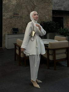 Two-Piece <b>Lace</b> <b>White</b> Abaya Set Breathable ODM Modest Fashion for Women Suitable Daily Commuting Dating Autumn/Winter Ramadan - Product Image 6