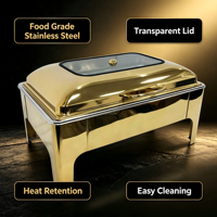 Réchaud de buffet de luxe en acier inoxydable avec finition dorée, 9 L, pour hôtel, restaurant et banquet