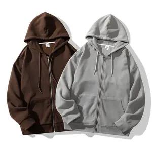Custom Spring Garment Manufacture Men's Oversized Blank Print Sweatsuits Full Zip Up Hoodie