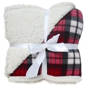 Couverture Sherpa en peluche à Double pli, tissu à carreaux <span class=keywords><strong>rouge</strong></span>, vente en gros, - Product Image 1