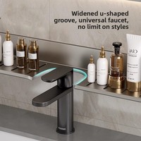Étagère murale carrée en alliage d'aluminium pour salle de bain, sans perçage, 1 niveau, pour robinet de toilette et lavabo