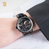Reloj automático con incrustaciones de diamantes y esqueleto mecánico negro mate de gama alta al por mayor para hombre, marca de lujo, diseño único personalizado