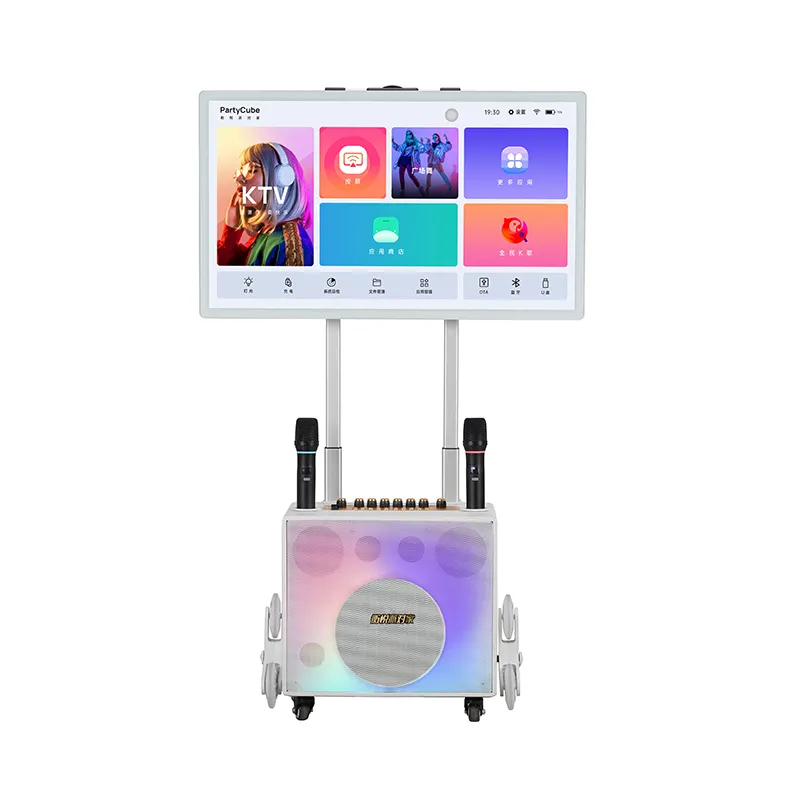 Fácil de llevar a cualquier lugar portátil pantalla táctil de 32 pulgadas al aire libre KTV Karaoke Sistema de amplificador Multimedia Bluetooth altavoz