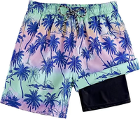 Shorts de bain décontractés d'été personnalisés avec logo, respirants, imperméables, séchage rapide, en polyester et élasthanne tissé, imprimé rayé, avec cordon de serrage