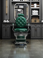 Fauteuil de Barbier Haut de Gamme Vintage en Alliage d'Aluminium Effet Huile, Siège en Cuir, Pompe Hydraulique, pour Hommes, Usage Commercial en Salon, Inclinable