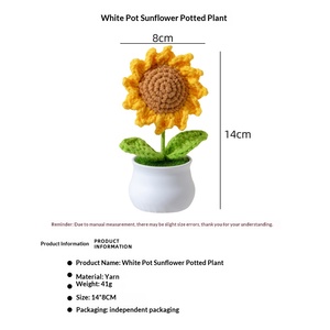 Bouquet de fleurs artificielles tissées à la main en laine, crochetsées, lys de la <span class=keywords><strong>vallée</strong></span> et tournesol en pot, décoration d'intérieur, cadeau - Product Image 6