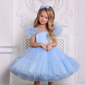 Robe de princesse pour fête d'anniversaire d'été Robe à <span class=keywords><strong>pois</strong></span> pour enfants <span class=keywords><strong>Tutu</strong></span> de mariage pour filles à fleurs Robes en peluche Vestidos - Product Image 1