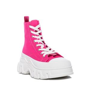 2024 Moda niñas tejido textil <span class=keywords><strong>fucsia</strong></span> plataforma plana tobillo zapatillas mujeres clásico con cordones Vamp tobillo altura Zapatos altos - Product Image 3