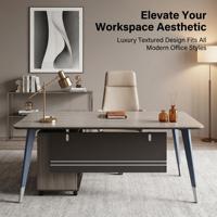Bureau de direction moderne et écologique avec meuble de rangement mobile, pieds en bois, table de bureau pour personnel et managers, montage facile