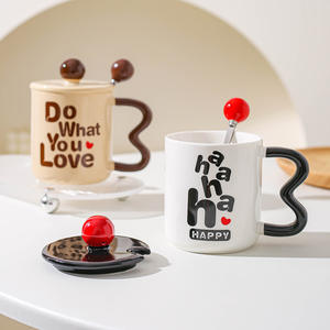 Taza de Agua Moderna de Porcelana Blanca Resistente a Altas Temperaturas, Taza Creativa para Parejas con Tapa y Cuchara, Regalo para Amigos - Product Image 2