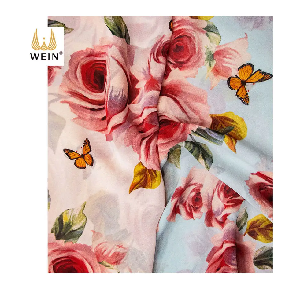 WI-A14 Neueste Mode elegante Rosenblumen bedruckter chiffon Georgette Polyesterstoff für Kleidungsstücke