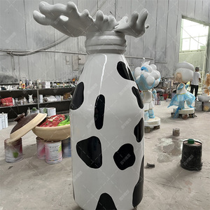 Escultura de Botella de Leche de Fibra de Vidrio Pintada, Decoración para Exteriores, Columna de Entrada de Edificio, Modelo Personalizado - Product Image 5
