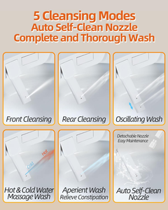 โถสุขภัณฑ์อัจฉริยะแบบตั้งพื้น รุ่นหรูหรา แบบชิ้นเดียว ทรงยาว ปิดอัตโนมัติด้วยเซ็นเซอร์เท้า เปิด/ปิด/ล้างอัตโนมัติ พร้อมที่นั่งอุ่น นวด และฟังก์ชั่นชำระล้าง - Product Image 5