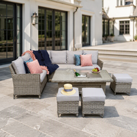 Ensemble de canapé d'angle 7 places en aluminium pour extérieur avec coussins, seau à glace et table, idéal pour cour et ferme, résistant à l'eau et aux UV
