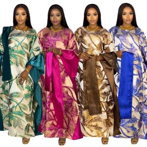 Nueva Moda Africana de alta calidad Rich <span class=keywords><strong>Mama</strong></span> Boubou Floral Material vestido conjunto con bufanda dos piezas vestidos conjuntos para mujeres K1061 - Product Image 1