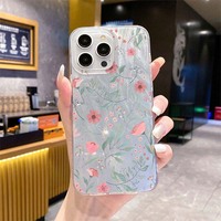 Funda para Teléfono Móvil con Estampado de Flores Moradas de Mariposa y Patrón de Seda Plateada para iPhone 8 X Xr Xs Max 11 12 13 14 15 16 17 Air
