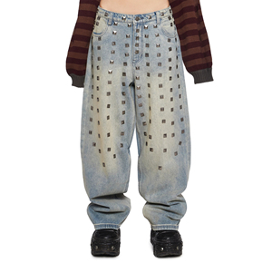 XUCHANG di alta qualità colore blu chiaro personalizzato <span class=keywords><strong>pantaloni</strong></span> in Denim cotone lucido Jeans strass per le donne - Product Image 1