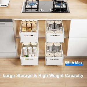 2 tiroirs extensibles avec 3 rails, sans perçage, tiroirs coulissants adhésifs, étagères coulissantes pour armoires sans rebord - Product Image 2