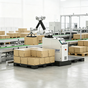 Robot de palettisation à 6 axes pour charges lourdes, robot d'empilage automatique de cartons, palettiseur d'entrepôt avec convoyeur - Product Image 1