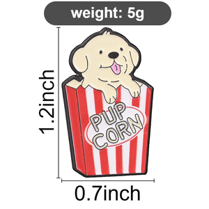 Pin esmaltado de perro Pupcorn lindo, broche de dibujos animados de cachorro con caja de palomitas para decoración de mochila - Product Image 6