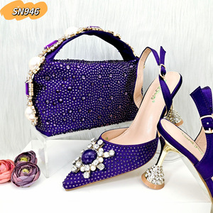Wholesales High Quality <strong>Peach</strong> <strong>Shoes</strong> Matching Bag Set for Nigerian Party High Heel Stiletto Sandals Rhinestones <strong>Shoes</strong> - Product Image 3