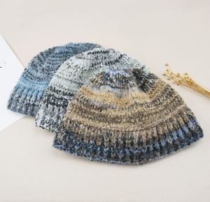 Nuevo gorro de pescador estilo <span class=keywords><strong>coreano</strong></span>, tejido con piel de conejo, a rayas, cálido para otoño e invierno. - Product Image 2