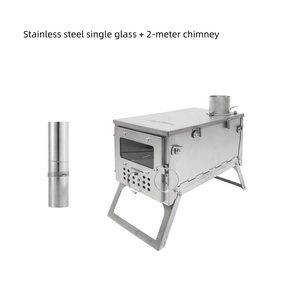 Poêle <span class=keywords><strong>de</strong></span> camping moderne en acier inoxydable, portable, pliable, avec cheminée latérale en verre, pour le chauffage, la cuisson et le barbecue - Product Image 3