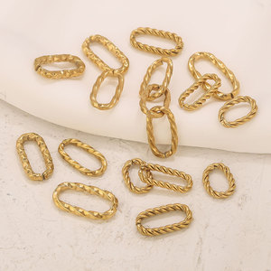 Textured Oval Link Connectors | PVD Gold Plated Stainless Steel Geometric Chain Links for DIY Bracelet Necklace Jewelry Making - Product Image 2