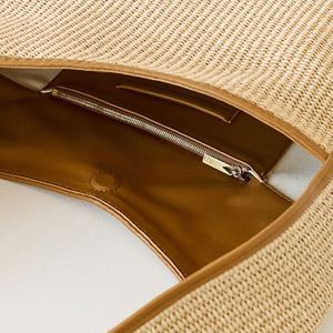 Bolso Tote Mediano Personalizado para Mujer, Bolso de Hombro Tejido de Rafia Natural para Otoño/Invierno, con Ribete de Cuero Sintético, para Playa y Viajes - Product Image 5