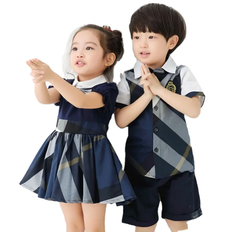 Roupa de uniforme escolar infantil pré-escolar para meninos e meninas com design de moda personalizado