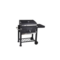 Barbecue fumoir de jardin carré grand format le plus vendu avec roues, plateau à cendres réglable en hauteur et support de rangement pour 7-8 personnes