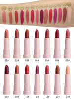 Rouge à lèvres mat végétalien en velours nude, ingrédients minéraux, lèvres rétro, marque privée avec tube rose mignon, logo personnalisé