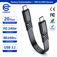 Câble USB 3.2 Gen 2x2 court et plat LUNG KAY, 20 Gbit/s, 240 W PD, vidéo 8K, Type C vers C, cordon de données pour SSD, Power Bank, CarPlay, OEM