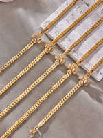 Parure de bijoux en acier inoxydable doré avec pendentif fleur double couche en zircon blanc et chaîne de bracelet