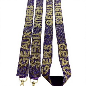 CRYSTAL CRAFT GEAUX TIGERS Sangle perlée vintage et tendance, violet et or, écologique, accessoire de sac à main à crochet - Product Image 1