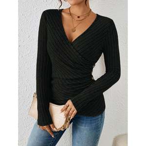 Ribbed Surplice Neck Sweater <b>Light</b> Purple Women's Knit Top - Product Image 3