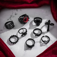 Ensemble de bagues gothiques chauve-souris, bagues de phalange, bagues de couple gravées vintage, bijoux et accessoires de mode punk hip-hop, vente en gros
