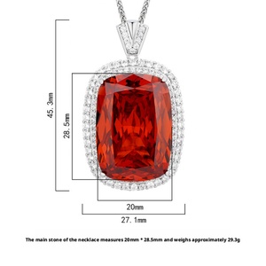 Premium Matte Finish Eco-friendly Copper 20*<b>28mm</b> Square Red Cubic Zirconia Geometric Pendant Necklace for Ladies Festival Gift - Product Image 2