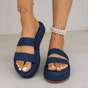<span class=keywords><strong>Sandalias</strong></span> de plataforma de mezclilla de moda para <span class=keywords><strong>mujer</strong></span>, de suela gruesa, estilo de una <span class=keywords><strong>tira</strong></span>, novedad de verano 2026, talla grande, venta al por mayor para comercio transfronterizo. - Product Image 2