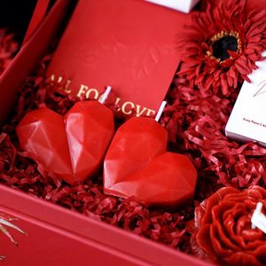 Vela Aromática con Forma de Corazón Geométrico, Hecha a Mano con Cera de Soya, Regalo Romántico para el Día de San Valentín, Cena de Pedida de Mano, Decoración para la Mesa del Hogar - Product Image 2