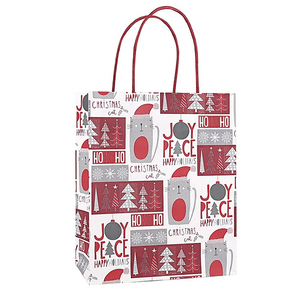 Sacs en papier kraft rouge de Noël, sacs cadeaux avec poignées, emballages cadeaux de Noël - Product Image 4