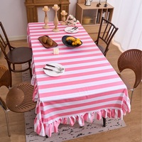 Nappe rectangulaire personnalisée en polyester et coton imprimé à rayures, pour salle à manger et salon, avec bord festonné