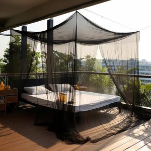Dosel <span class=keywords><strong>de</strong></span> Cama Cuadrado Doble Plegable Negro con 4 Postes, Decorativo Estilo <span class=keywords><strong>Princesa</strong></span>, 100% Poliéster, Mosquitera Grande para Dormitorio Interior y Camping - Product Image 4