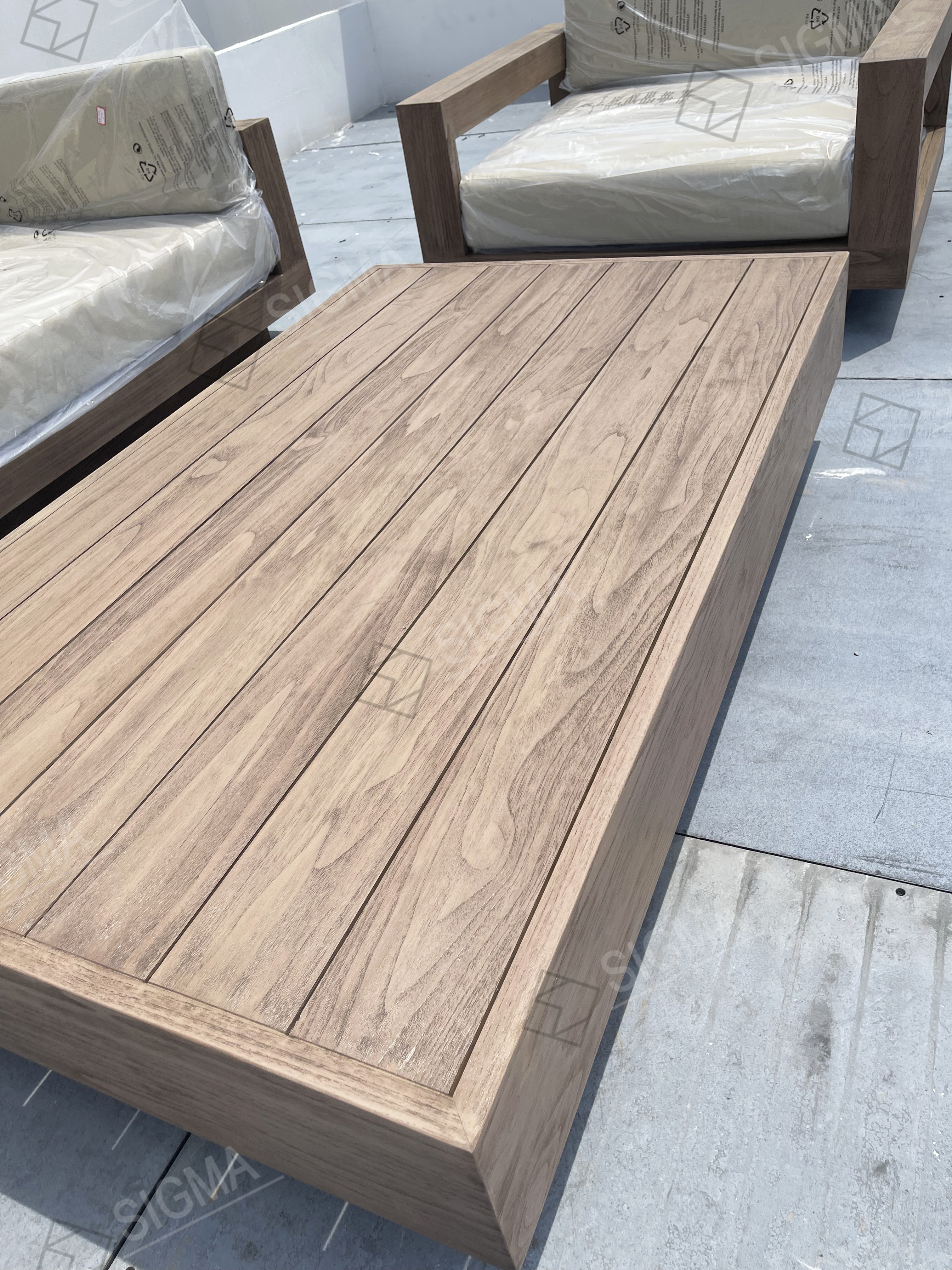 Jinhua Sigma Custom Modern Teak Wood Outdoor Furniture Luxury Patio Sofa Set for Villas Courtyards Hotels Parks Rattan-Infused