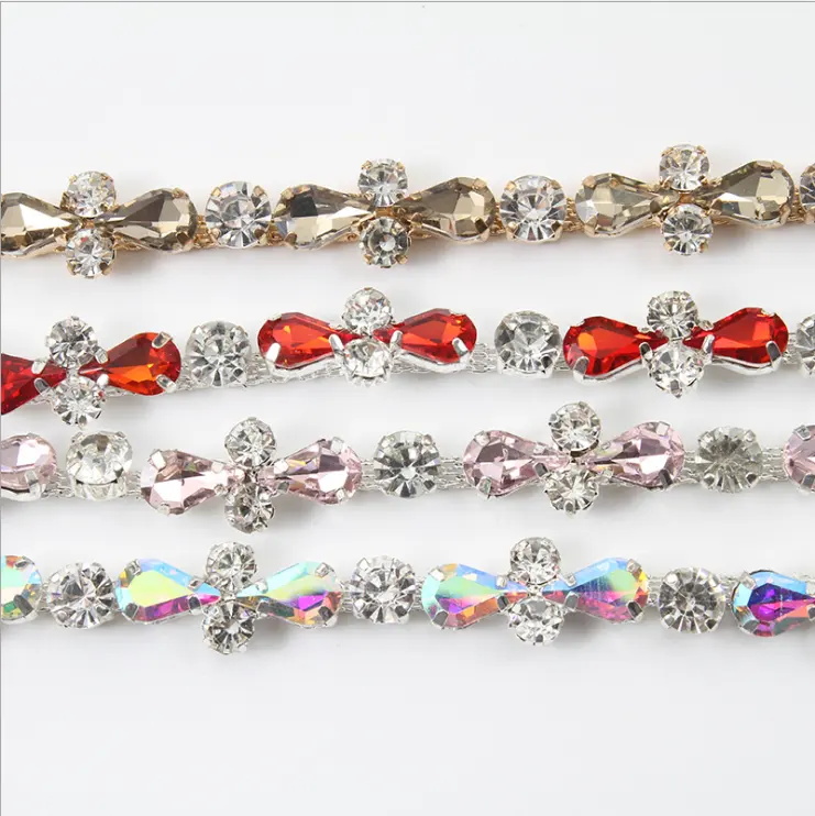 VintageอัญมณีRhinestone Chain Trimเย็บบนRhinestoneห่วงโซ่,คริสตัล,Rhinestone Applique