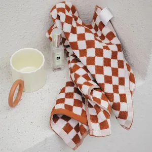 Chất Lượng Cao 100% Cotton Sọc Cờ Bãi Biển Khăn Tùy Chỉnh Biểu Tượng Thổ Nhĩ Kỳ Cotton Terry Checkered Khăn Tắm 70x140