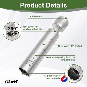 3/<strong>8</strong>" Universal Chrome Finish Spark Plug <strong>Socket</strong> <strong>Set</strong>-7-Piece Magnetic Swivel <strong>Sockets</strong> Wrench Kit with Customizable OEM Support - Product Image 2