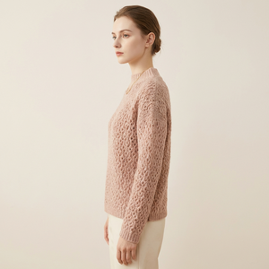 Pull en cachemire et <span class=keywords><strong>laine</strong></span> mélangée pour femme, tricot ajouré texturé, manches longues, pull en cachemire et <span class=keywords><strong>laine</strong></span> pour femme - Product Image 4